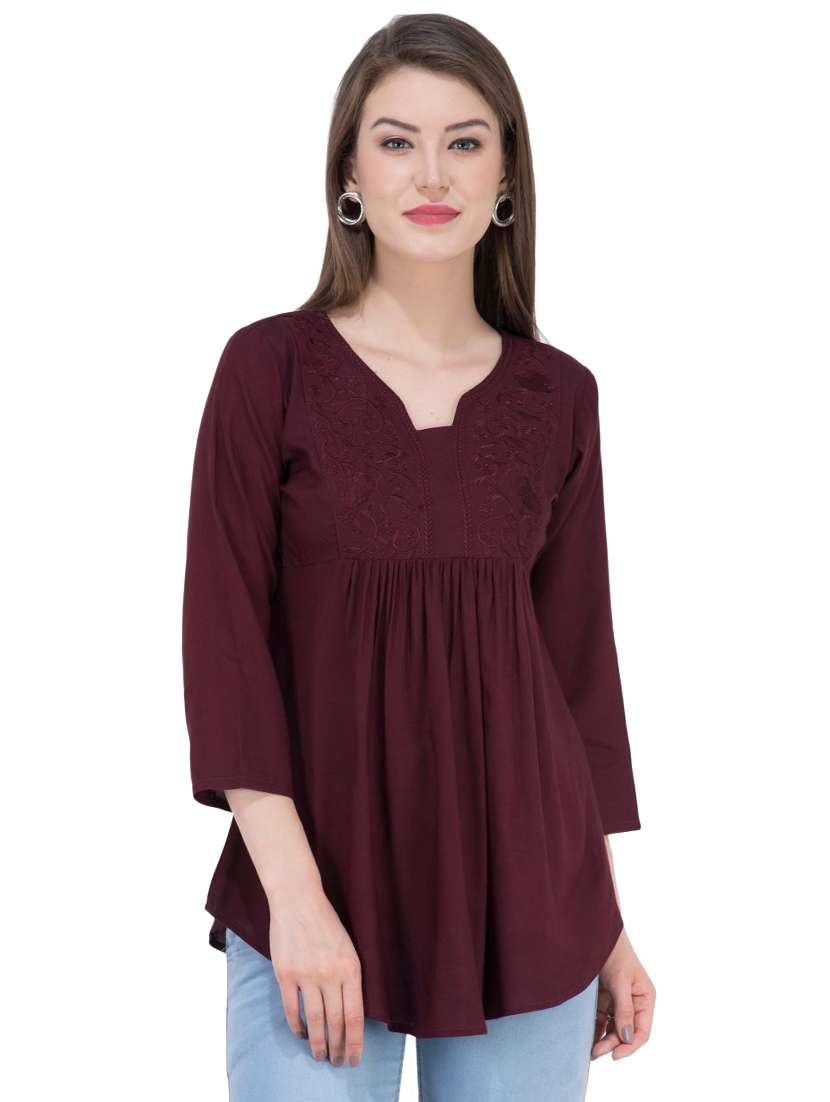 gather detail embroidered top 