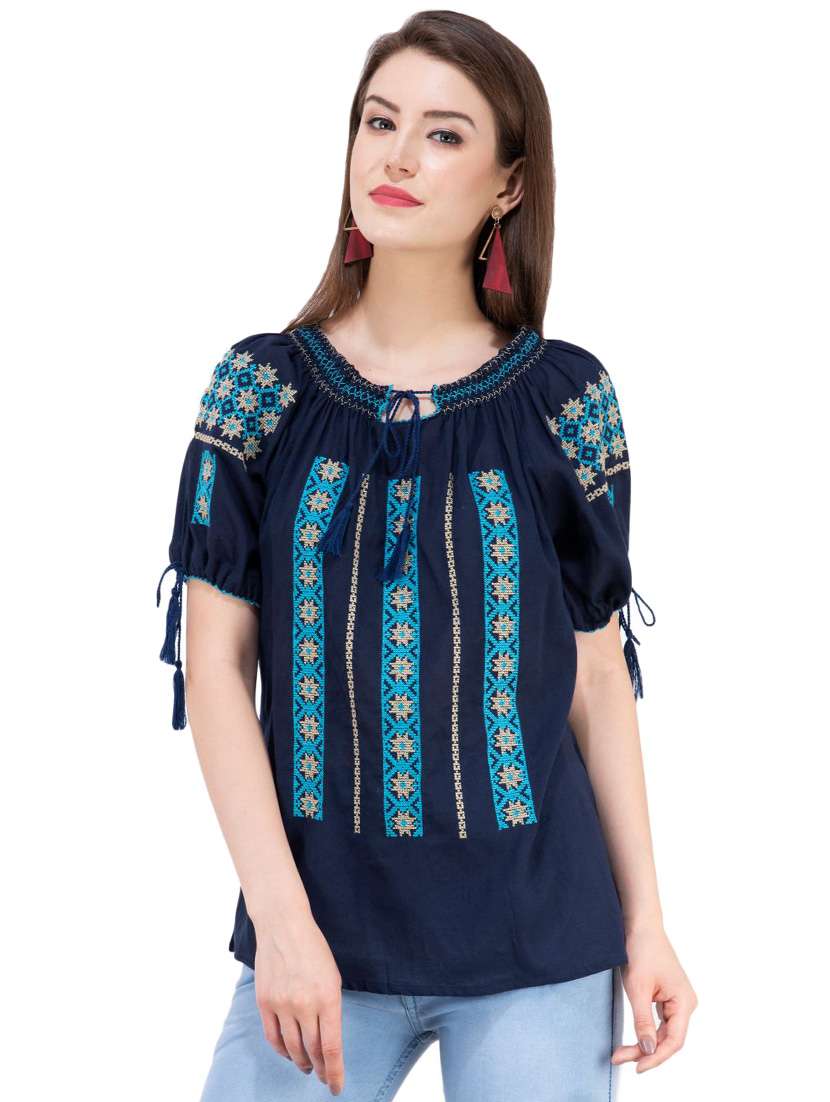 tie front embroidered top 