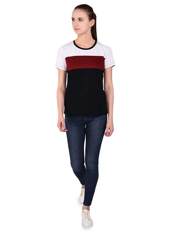 round neck color block tee - 16283718 -  Standard Image - 1
