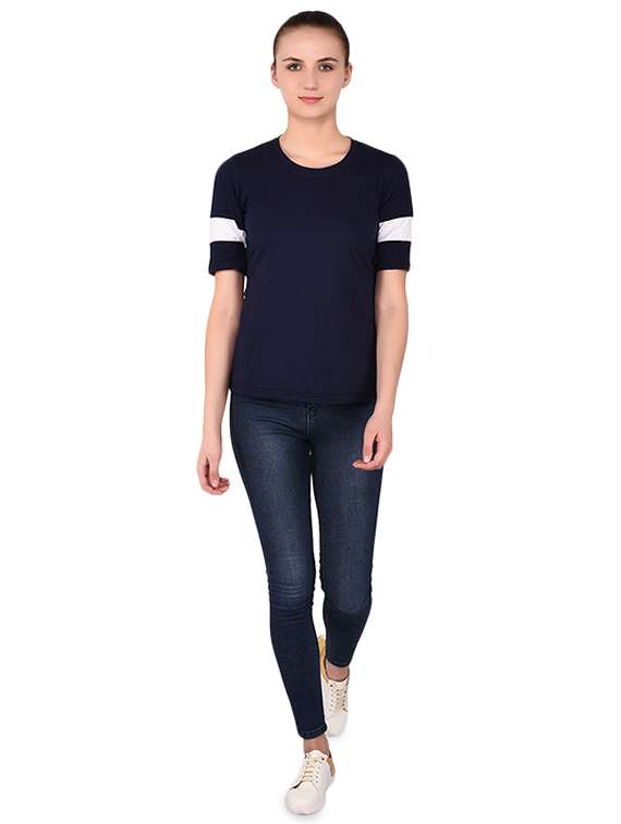 women's color block round neck t-shirt - 16283734 -  Standard Image - 1