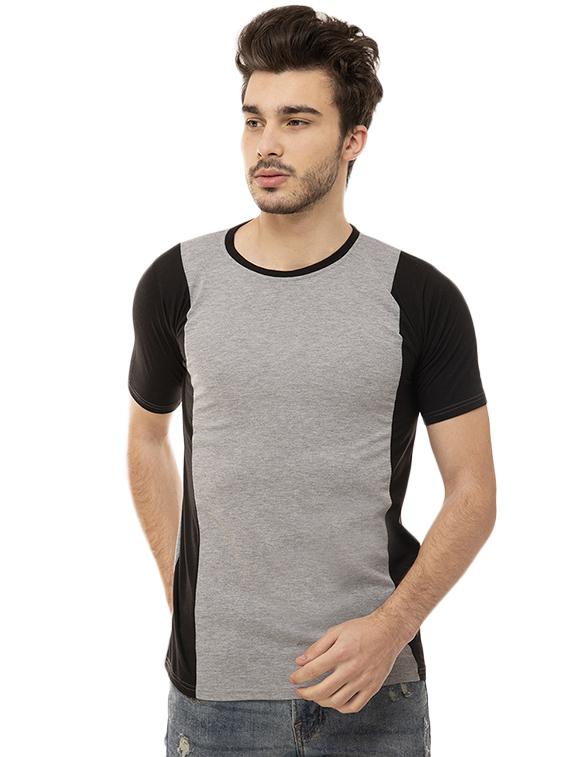 grey color block cut & sew t-shirt - 16284656 -  Standard Image - 1