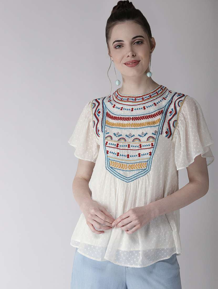 crew neck embroidered top
