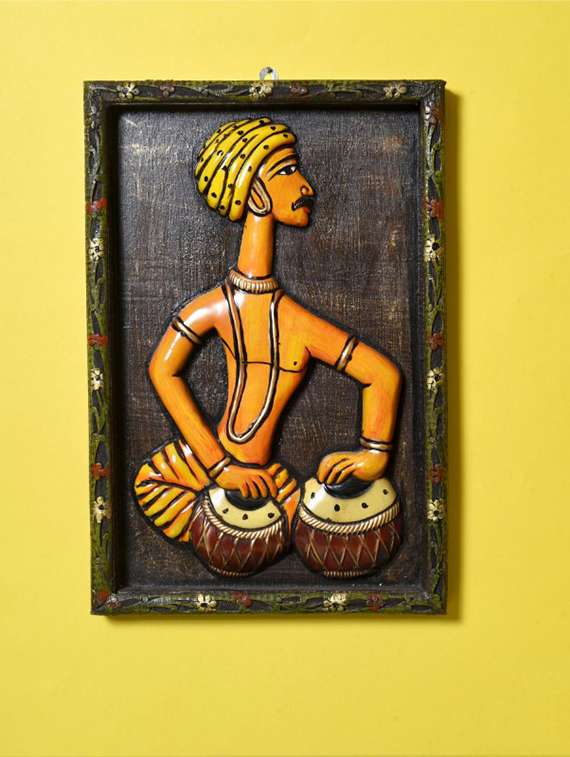 wooden tribal musician wall painting
