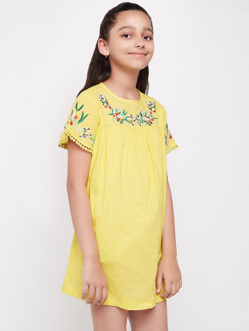 yellow cotton embroidery dress - 16293260 - Standard Image - 1