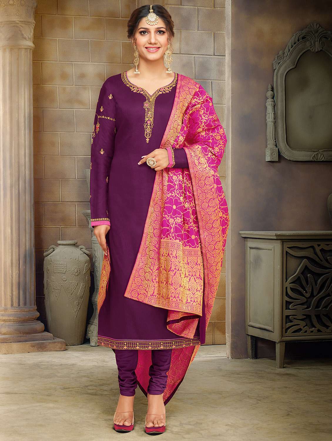 embroidered unstitched churidaar suit