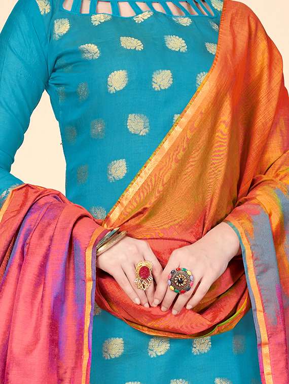 zari motifs unstitched churidaar suit - 16294259 - Standard Image - 1