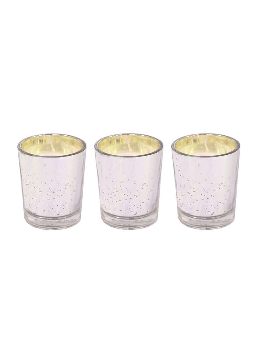 hosley set 3 fragrance metallic silver glass candle for decoration
