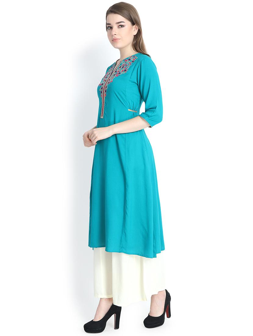 embroidered a-line kurta - 16295187 - Standard Image - 1