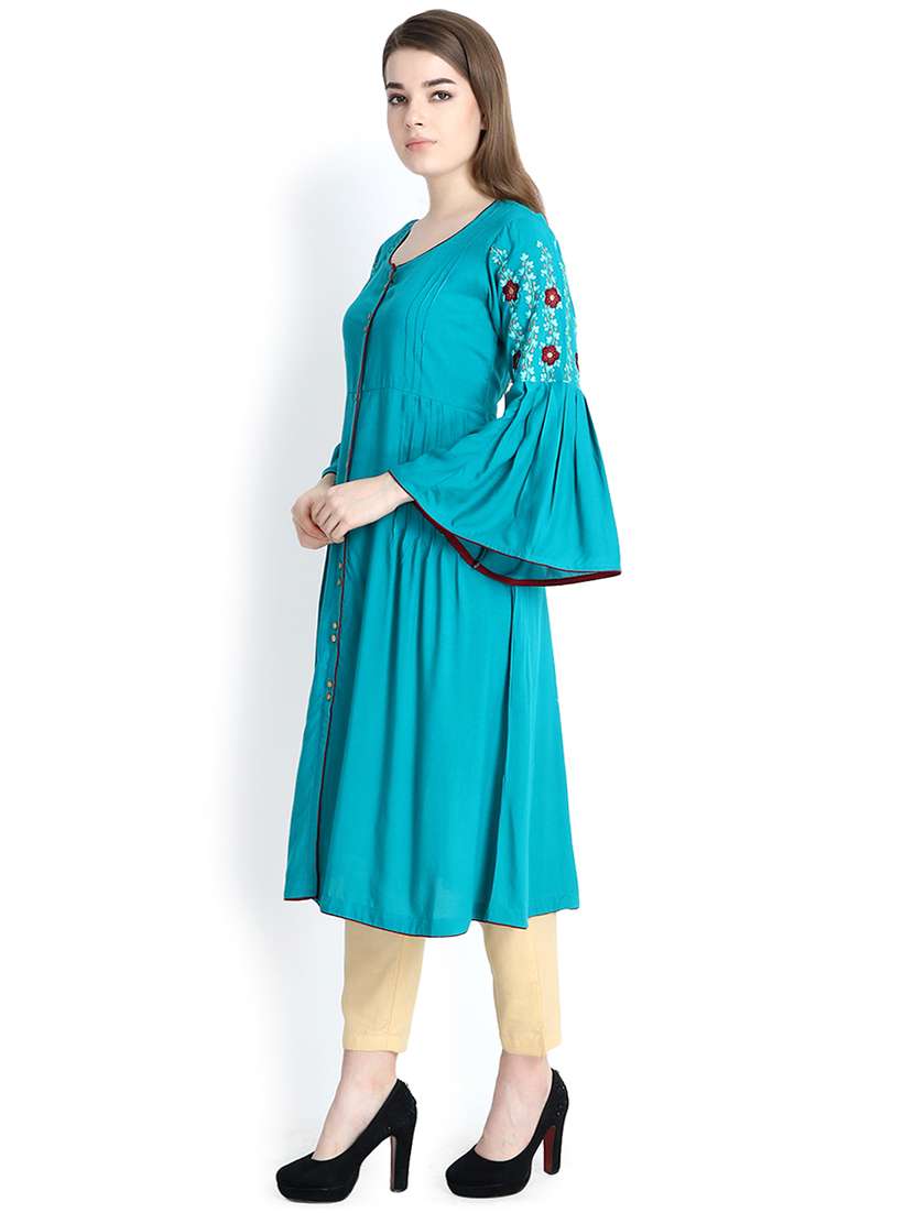 embroidered flared kurta - 16295207 -  Standard Image - 1