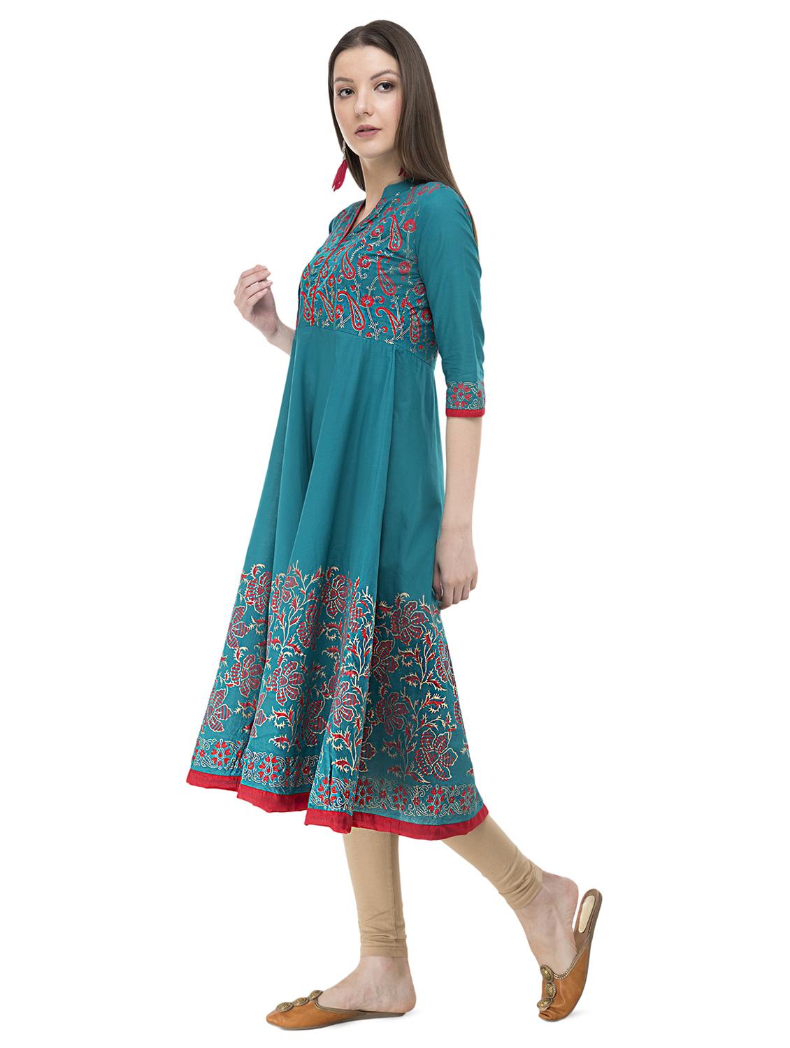 block print a-line kurta - 16296725 - Standard Image - 1
