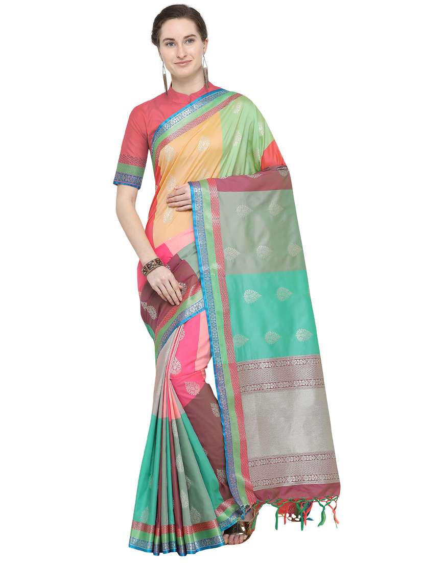 color block kanjivaram saree with blouse