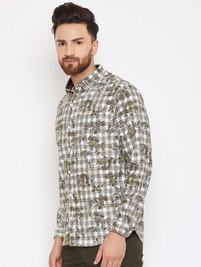 olive green floral printed casual shirt - 16298319 - Standard Image - 1