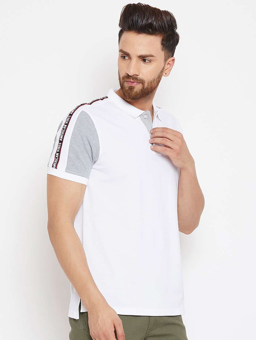 white color block  polo t-shirt  - 16298339 -  Standard Image - 1