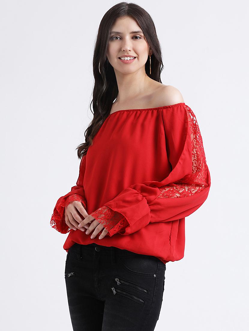 off shoulder lace detail blouson top - 16298764 - Standard Image - 1