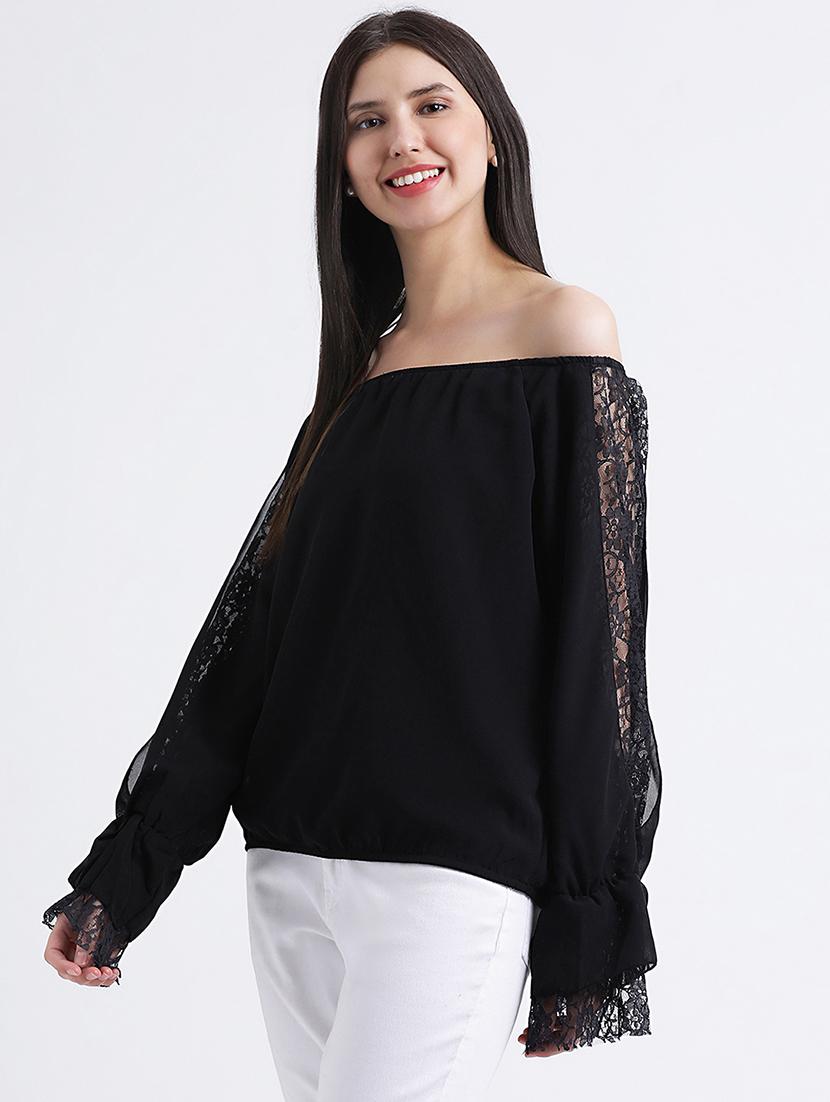 off shoulder lace detail blouson top - 16298765 - Standard Image - 1