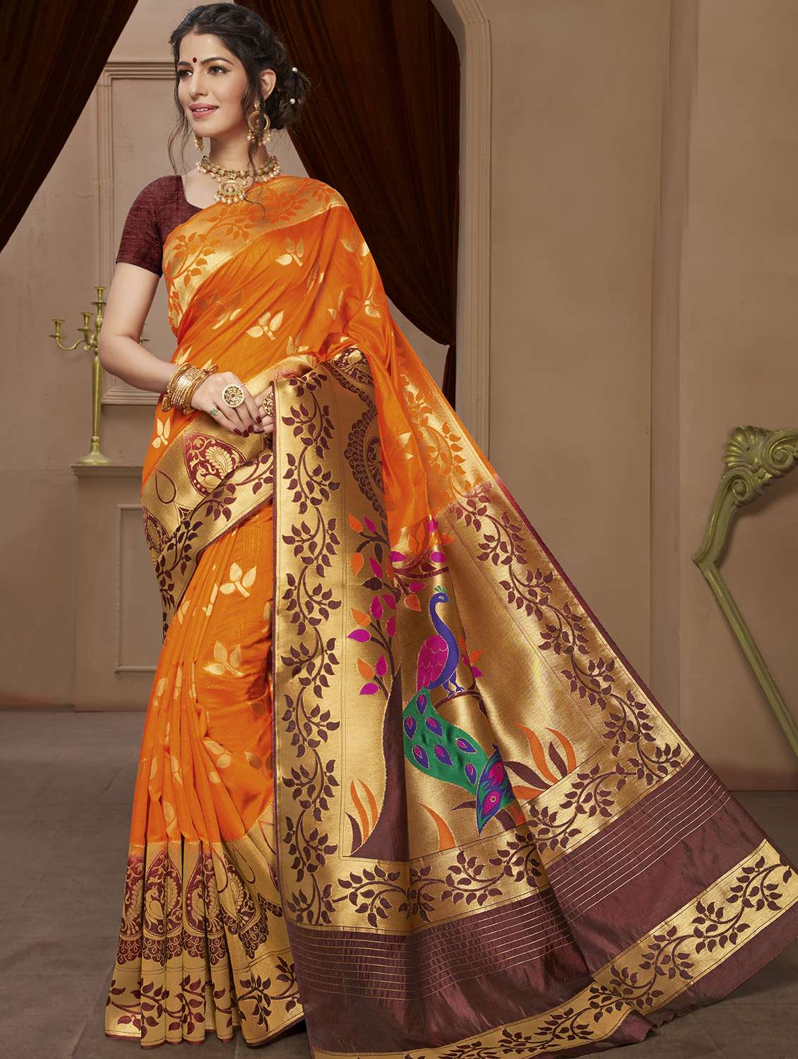 conversational paithani saree with blouse