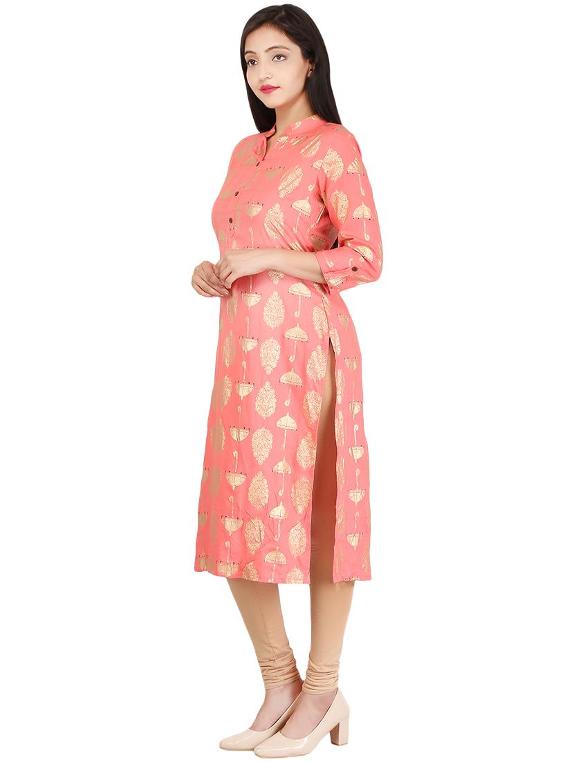 foil print straight kurta - 16301892 - Standard Image - 1