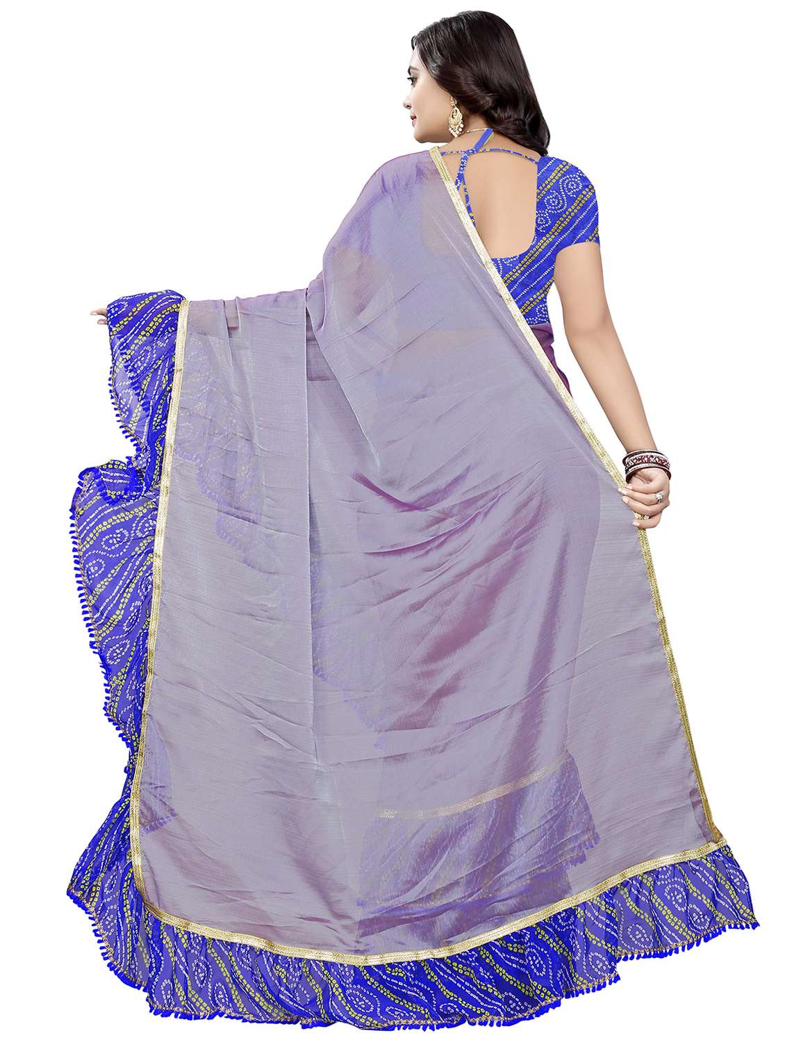 bandhani ruffle border saree with blouse - 16302240 -  Standard Image - 1