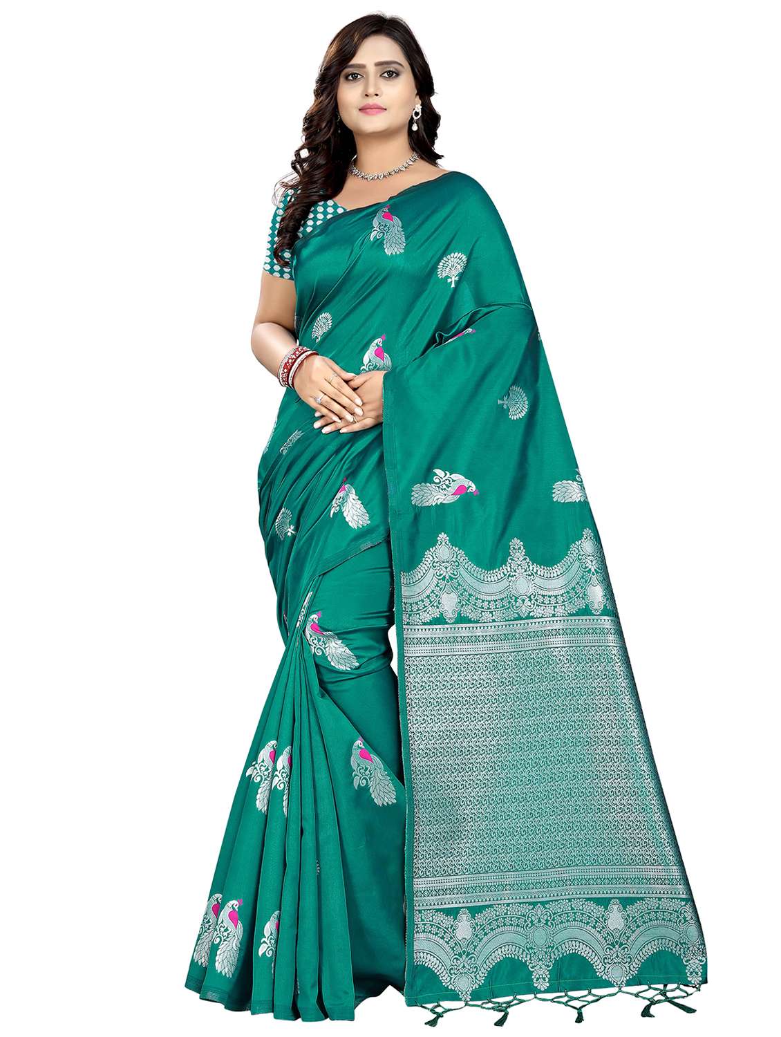 silver zari motif banarasi saree with blouse