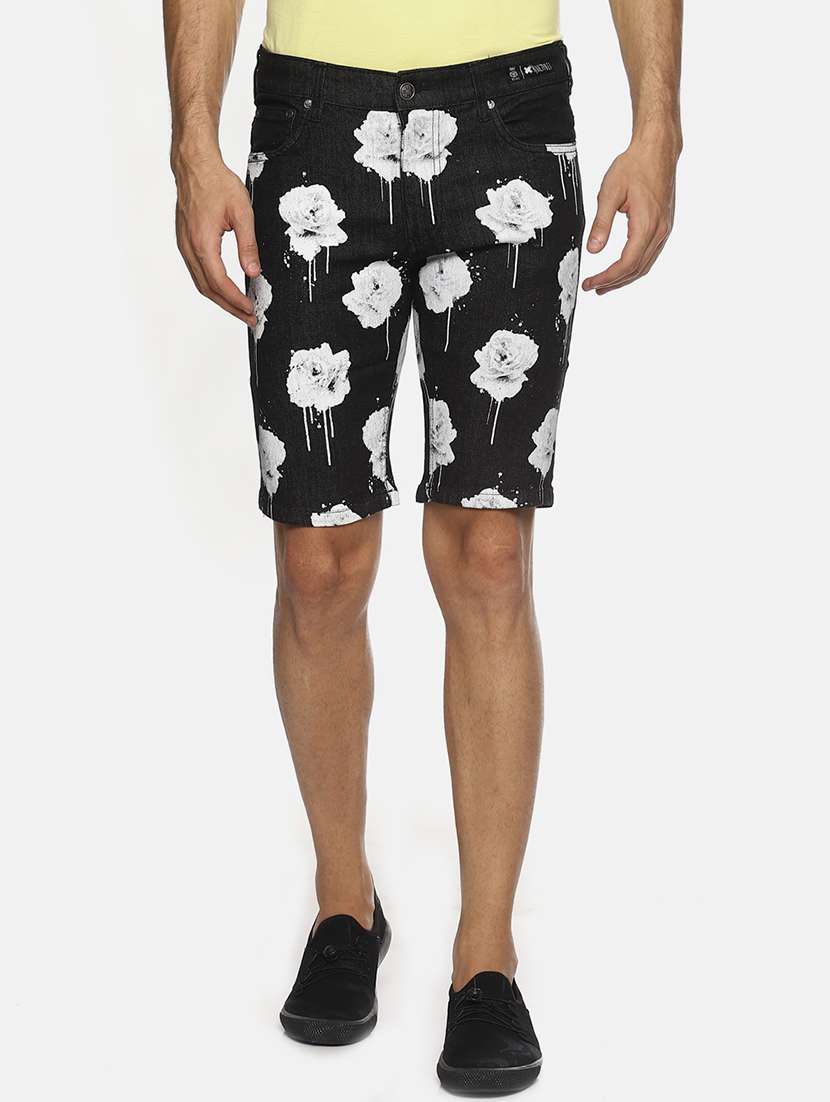 black printed shorts