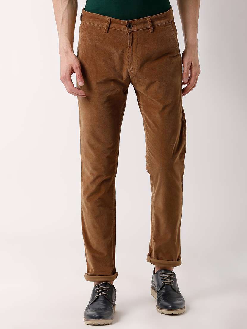 brown corduroy flat front casual trouser