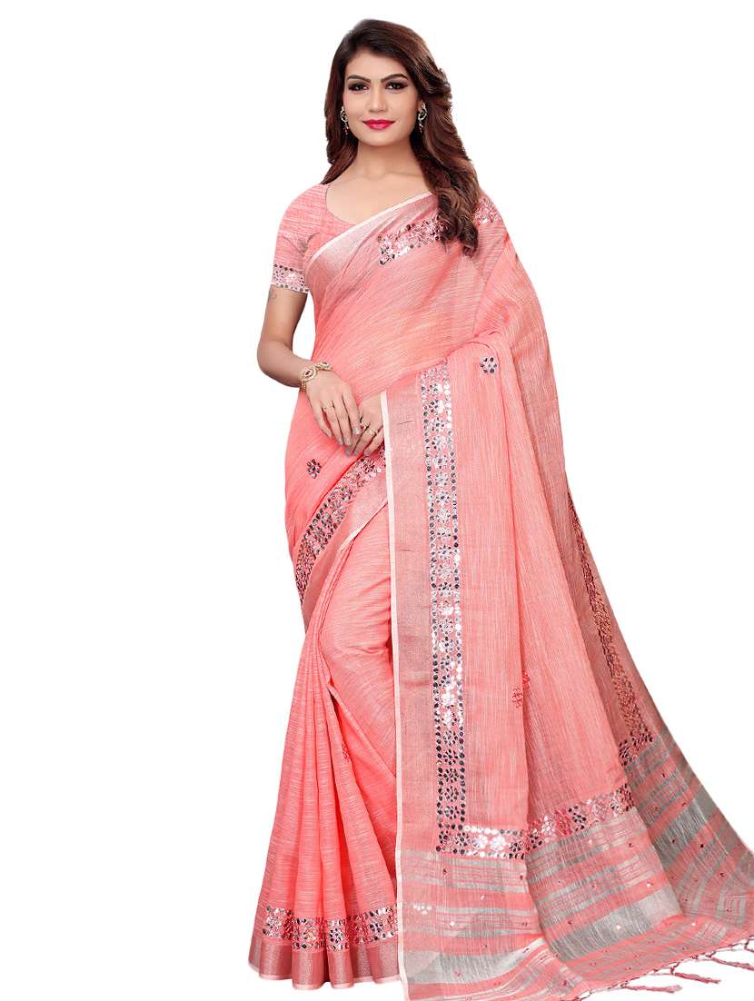 mirror work solid saree with blouse