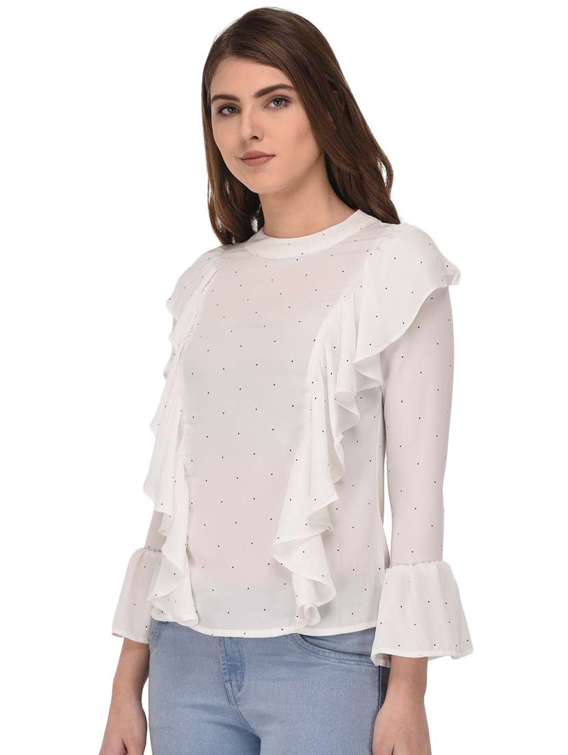 women's ruffle mandarin neck top - 16309046 -  Standard Image - 1