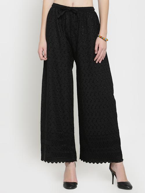 embroidered solid cullottes palazzo - 16309459 - Standard Image - 0