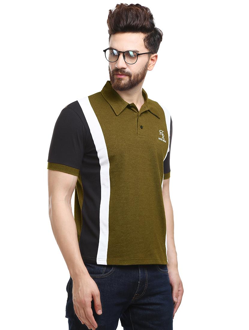 olive green striped polo t-shirt - 16309616 - Standard Image - 1