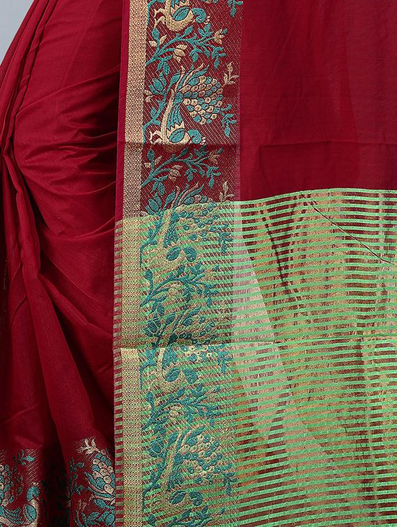 conversational zari border saree with blouse - 16309769 -  Standard Image - 1