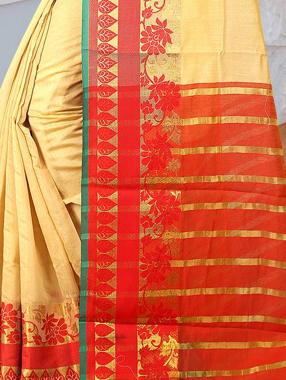 floral zari border saree with blouse - 16309775 -  Standard Image - 1