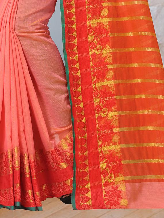 floral zari border saree with blouse - 16309777 - Standard Image - 1