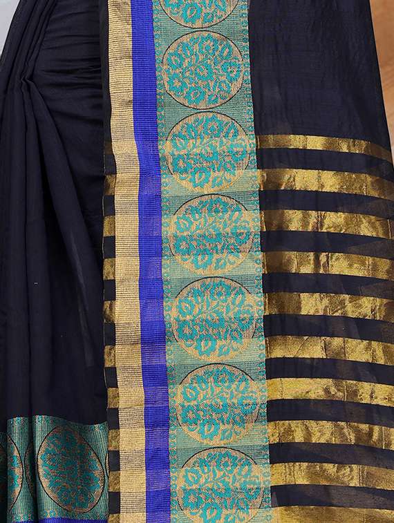 women's bordered black colored saree with blouse - 16309787 - Standard Image - 1