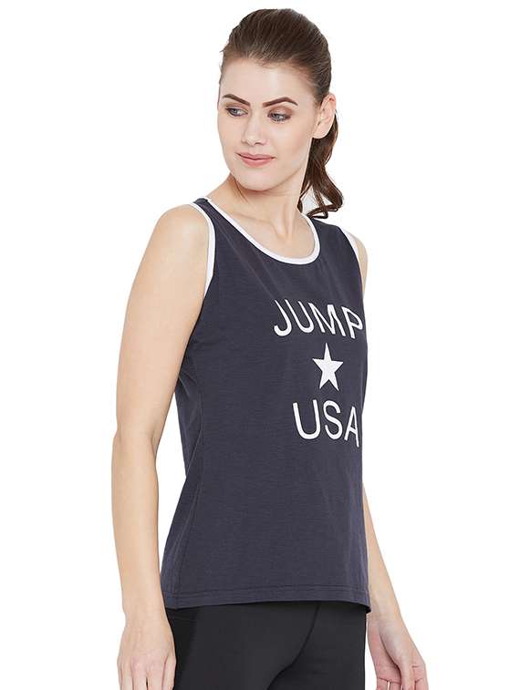 contrast piped graphic print tank top - 16310306 -  Standard Image - 1
