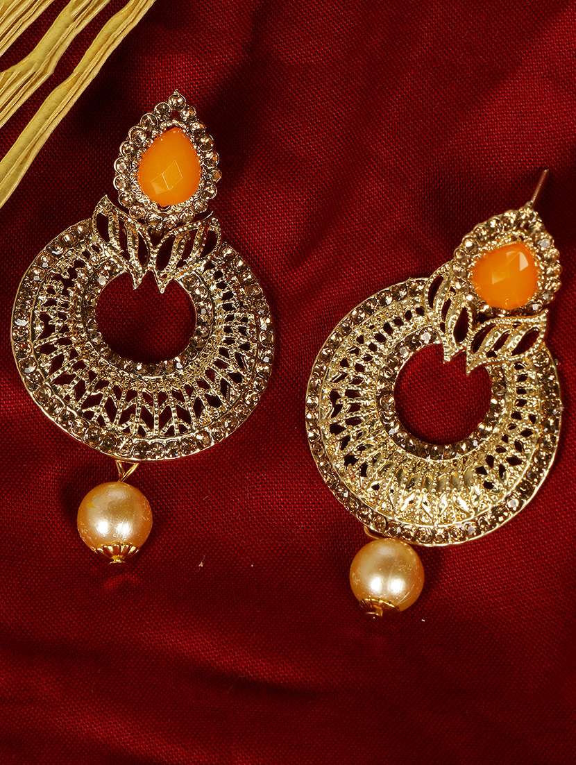 orange brass chandellier earring
