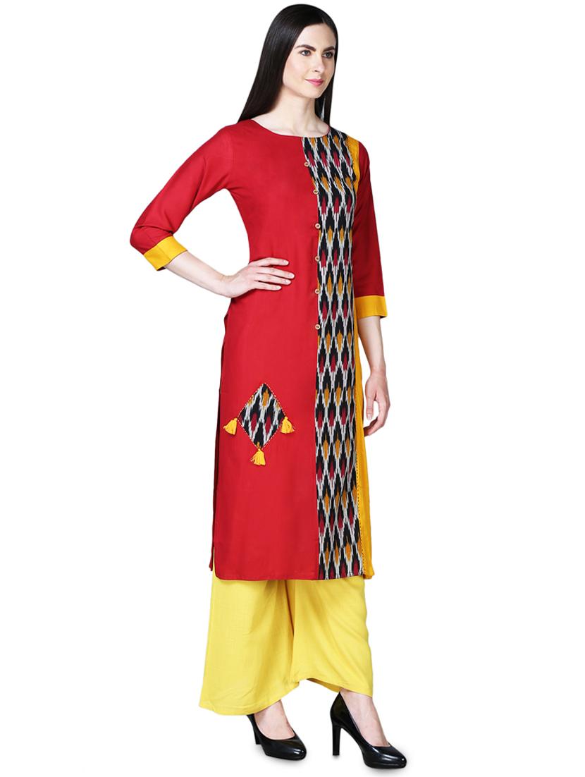 ikat straight kurta - 16312100 - Standard Image - 1
