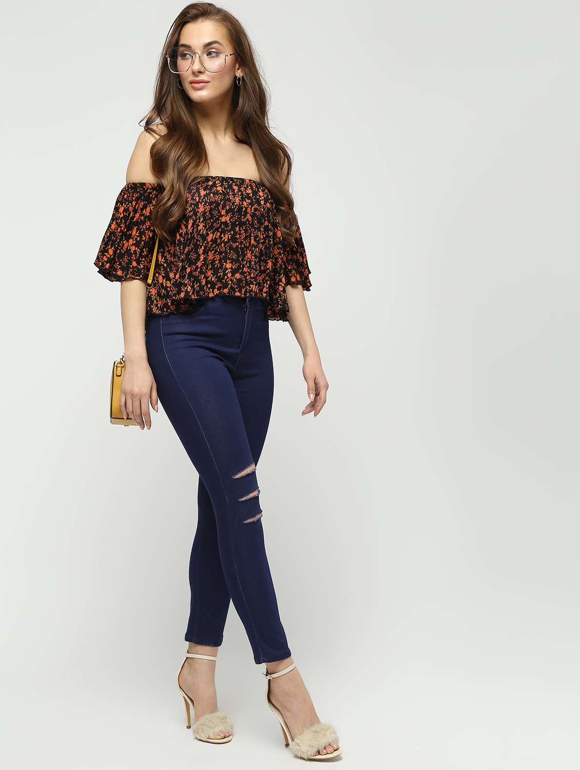 ladder ripped high rise jeans