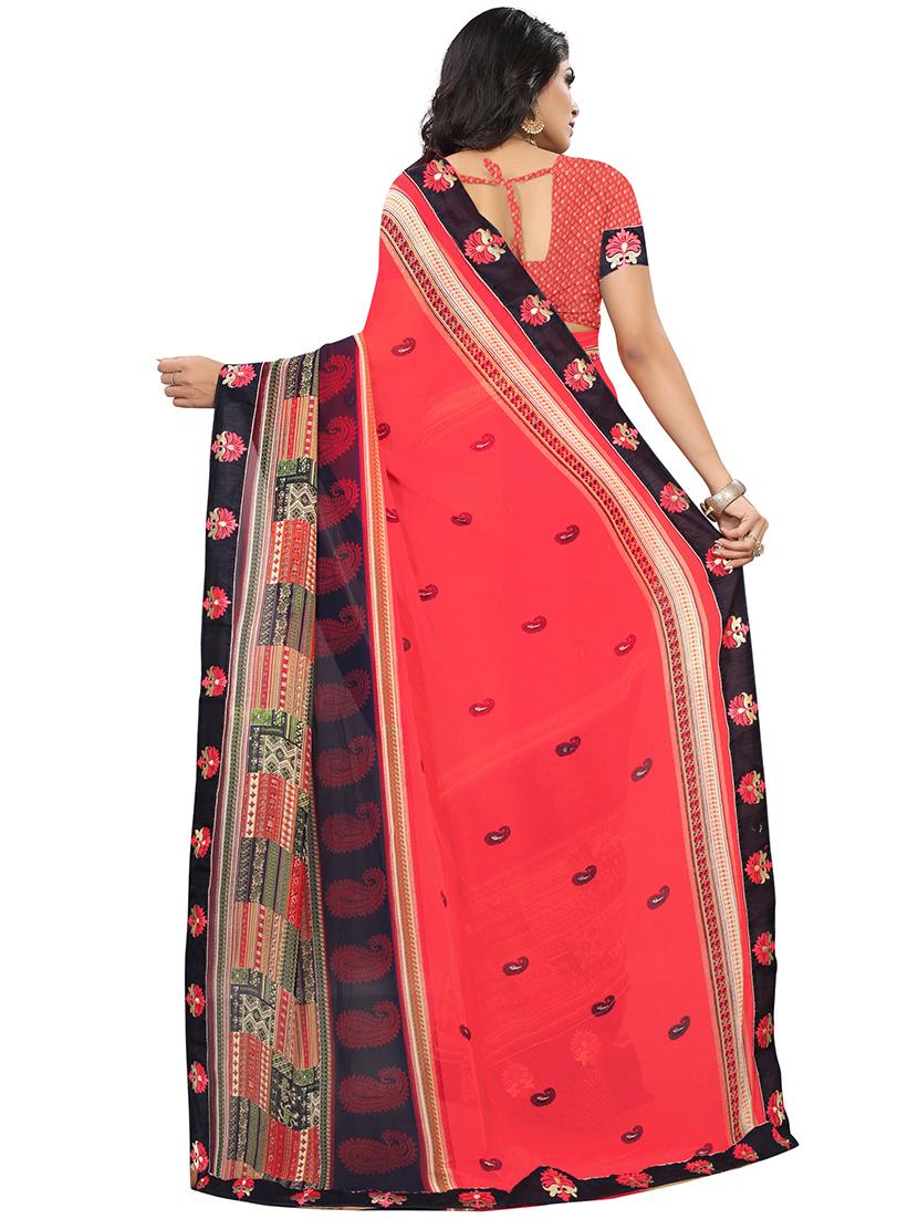 women's paisley orange colored saree with blouse - 16313470 - Standard Image - 1