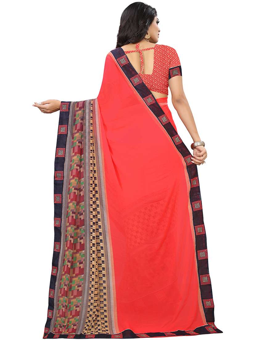 checkered printed saree with blouse - 16313472 - Standard Image - 1