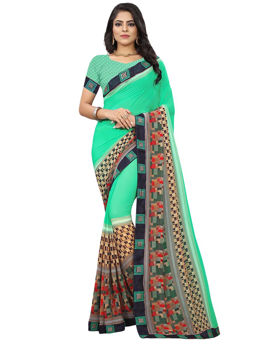 women's self design turquoise colored saree with blouse - 16313473 - Zoom Image - 0