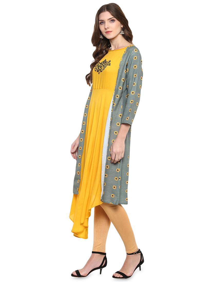 asymmetric kurta with jacket - 16313642 - Standard Image - 1