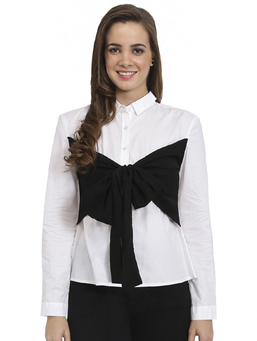 contrast bow long sleeved shirt - 16314131 -  Zoom Image - 0