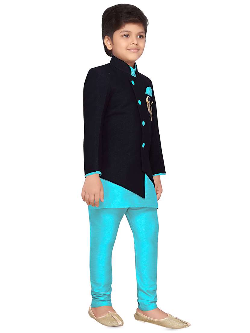 light blue silk blend sherwani set - 16318810 - Standard Image - 1