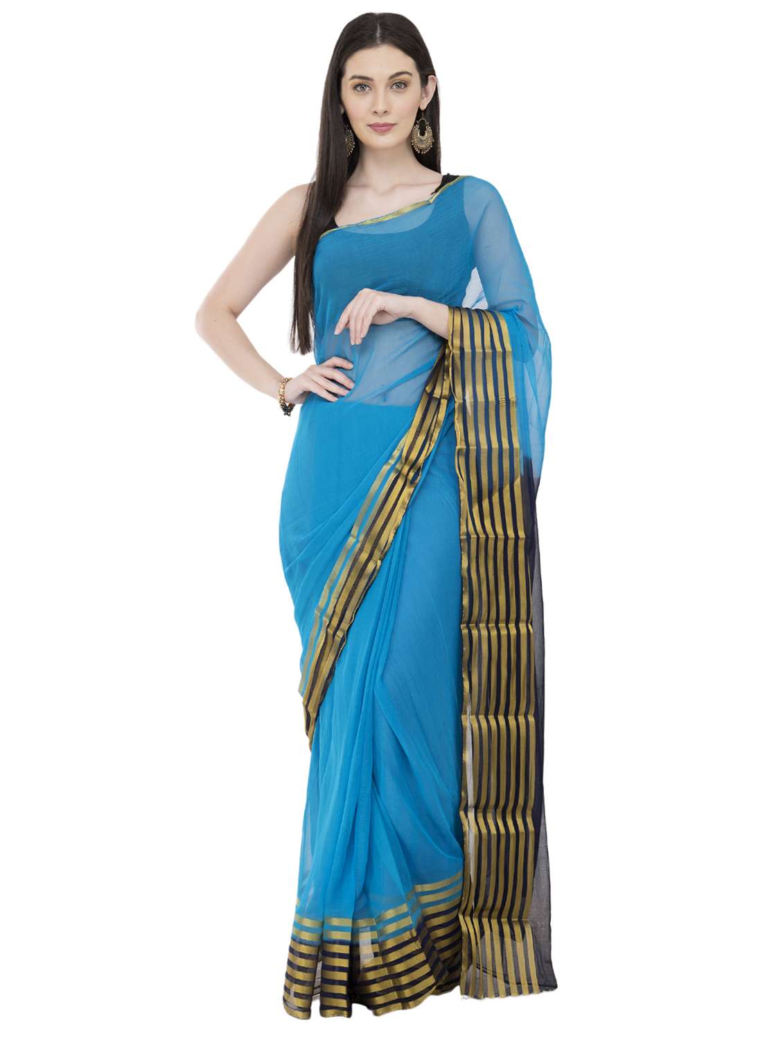 contrast striped border saree with blouse