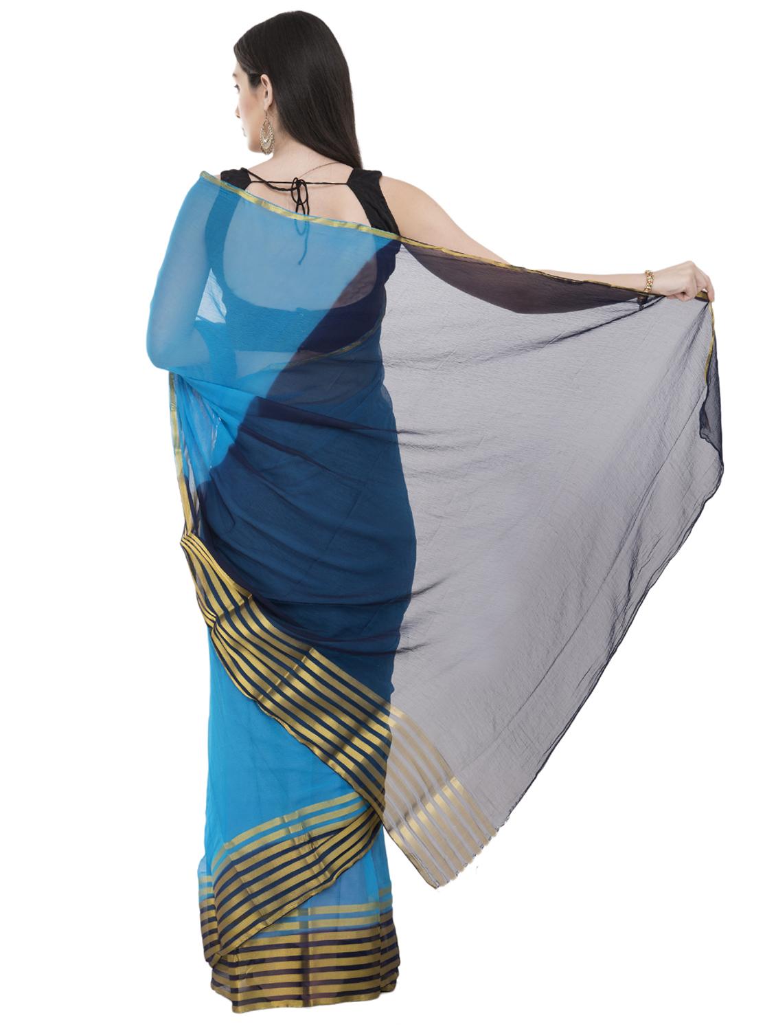 contrast striped border saree with blouse - 16319513 -  Standard Image - 1