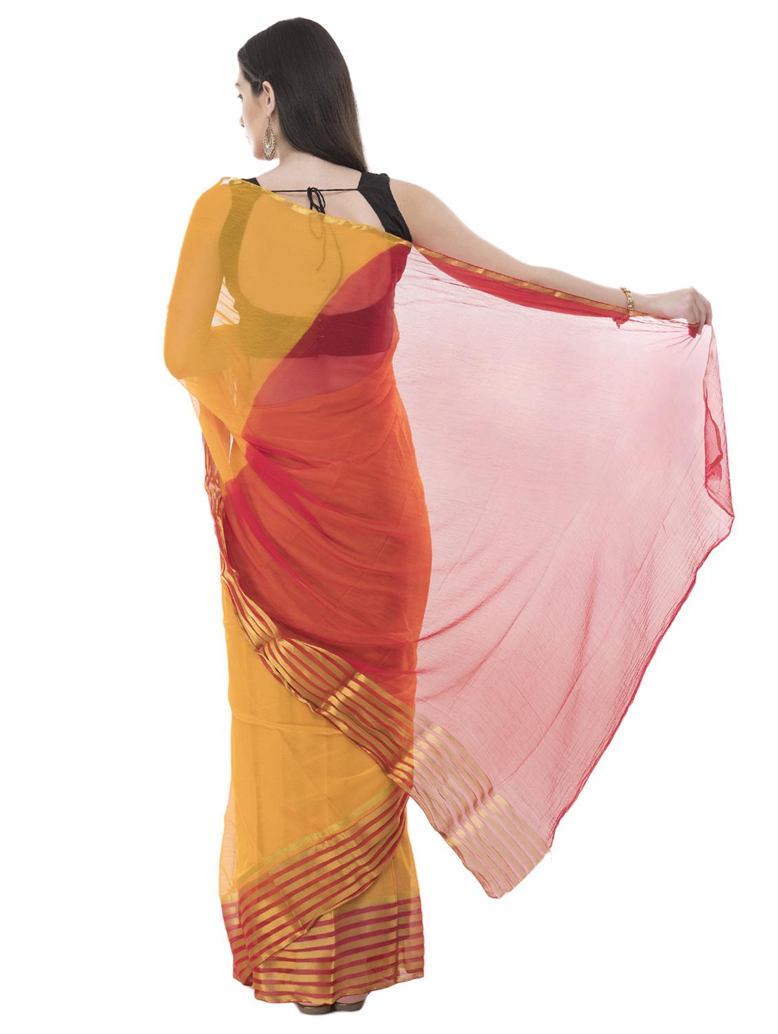 contrast striped border saree with blouse - 16319515 -  Standard Image - 1