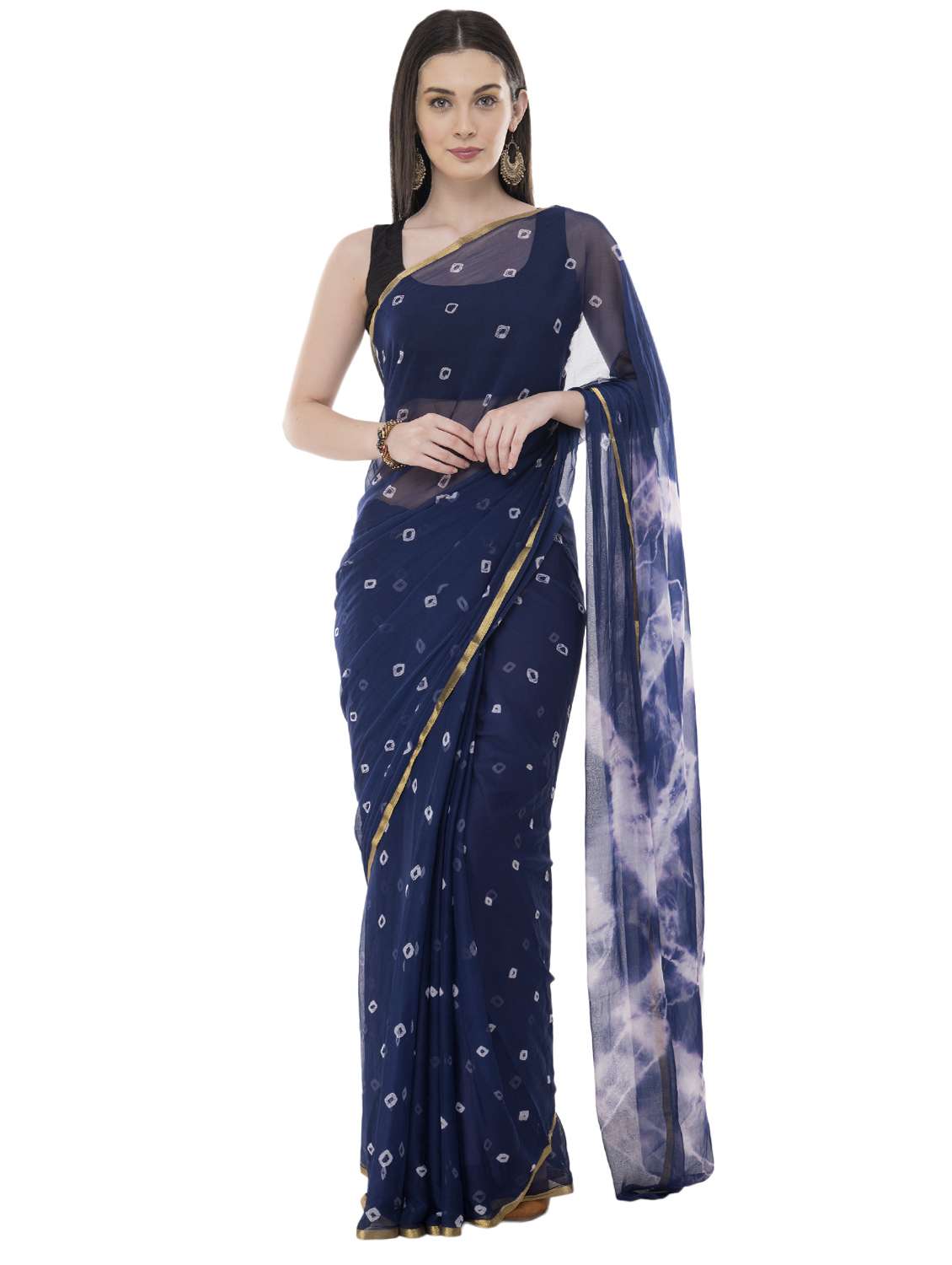 zari border bandhani saree