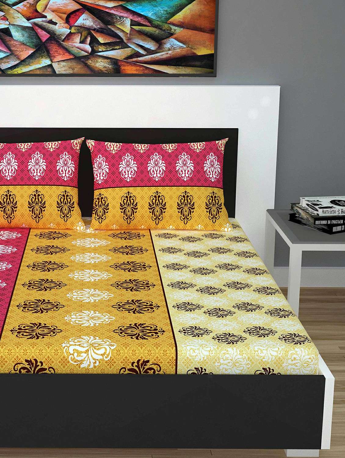 100% cotton 144 tc floral  1 pc double bed sheet with 2 pillow covers