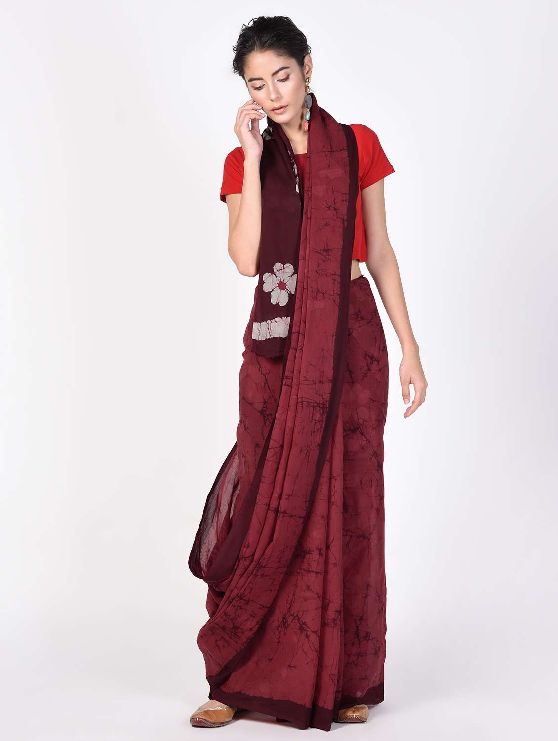 batik printed saree with blouse