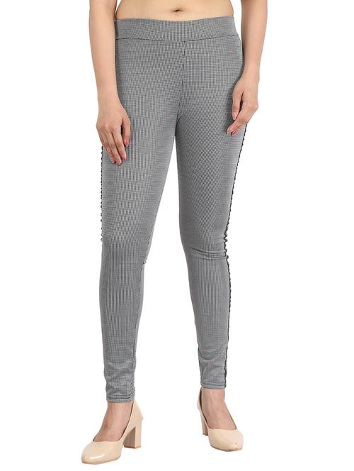 side tape checkered jeggings - 16321393 -  Standard Image - 0